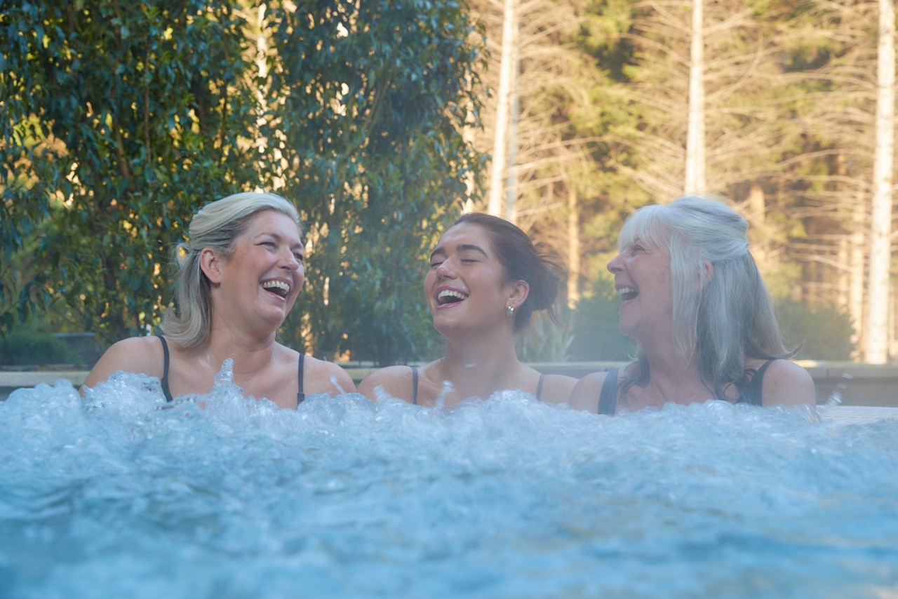 grandma, mum and daughter in the hot tub